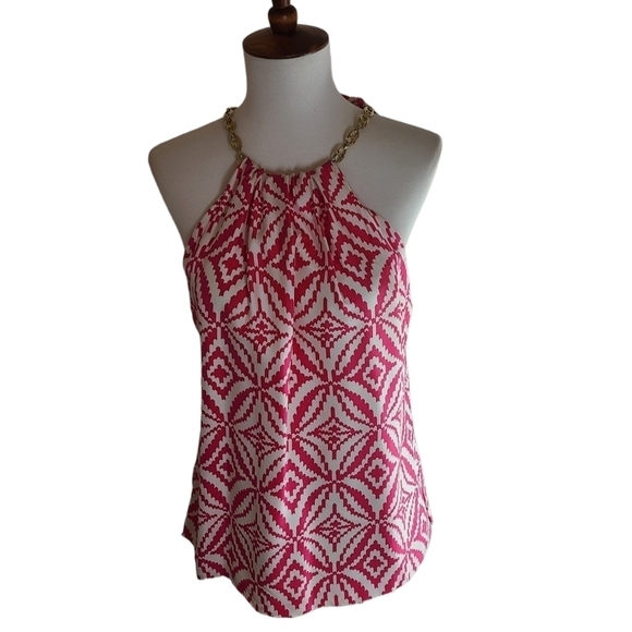 Milly 100% Silk Pink Gold Chain Tank 2 Preowned - Picture 2 of 9